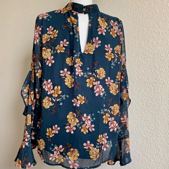 LILY WHITE Green Floral High-Neck Long Sleeve Shirt XL NWT - Picture 5 of 9